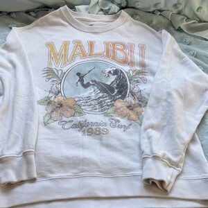 Hollister White Malibu California Surf Crewneck Sweater